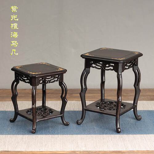 红木微型玉器雕奇石工艺品摆件玉石底座紫光檀海马几盆景花架