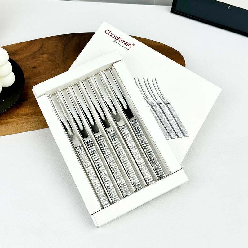 chockmen卓德铭18/10不锈钢水果叉6支装礼盒装蛋糕叉甜品叉子轻奢