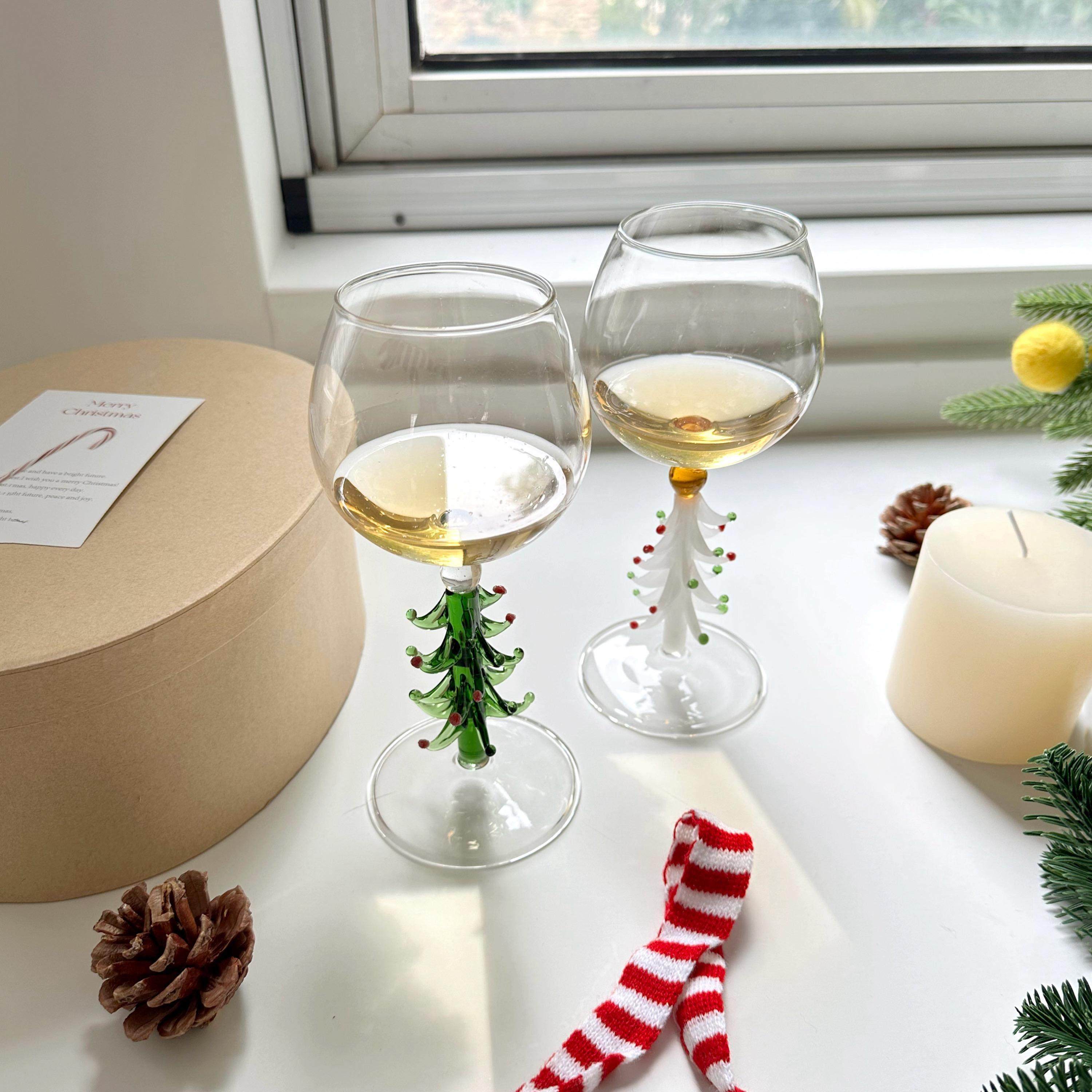 ins耶诞氛围酒杯 手工彩色玻璃新年耶诞树装饰礼盒装高脚杯礼物,餐饮具,葡萄酒/红酒杯,淘宝优惠券,粉丝福利购,淘宝优惠卷