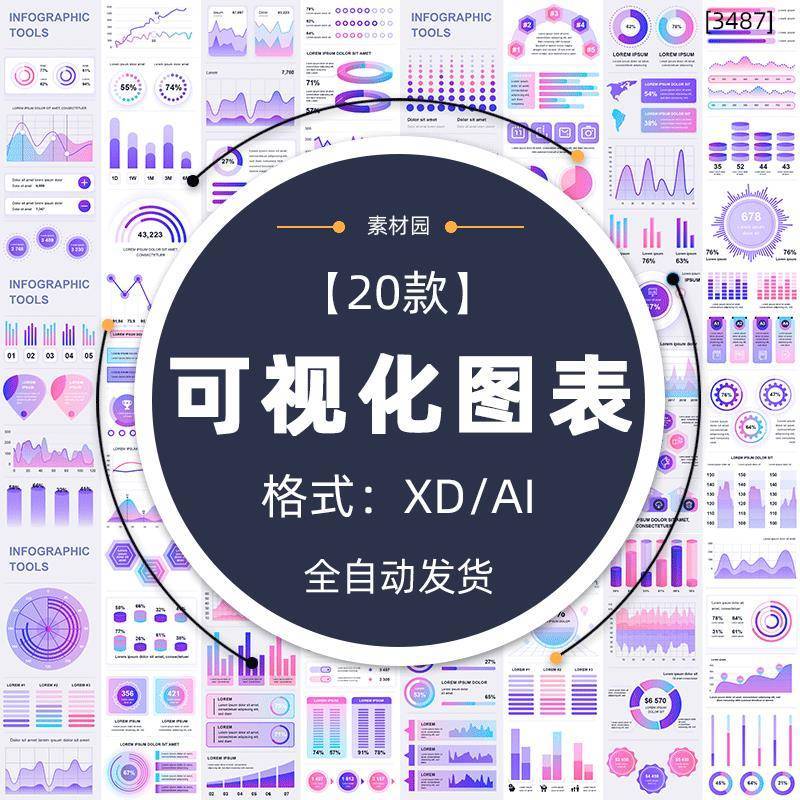 信息可视化模板数据信息统计图表会议柱状饼状矢量图形AI设计素材