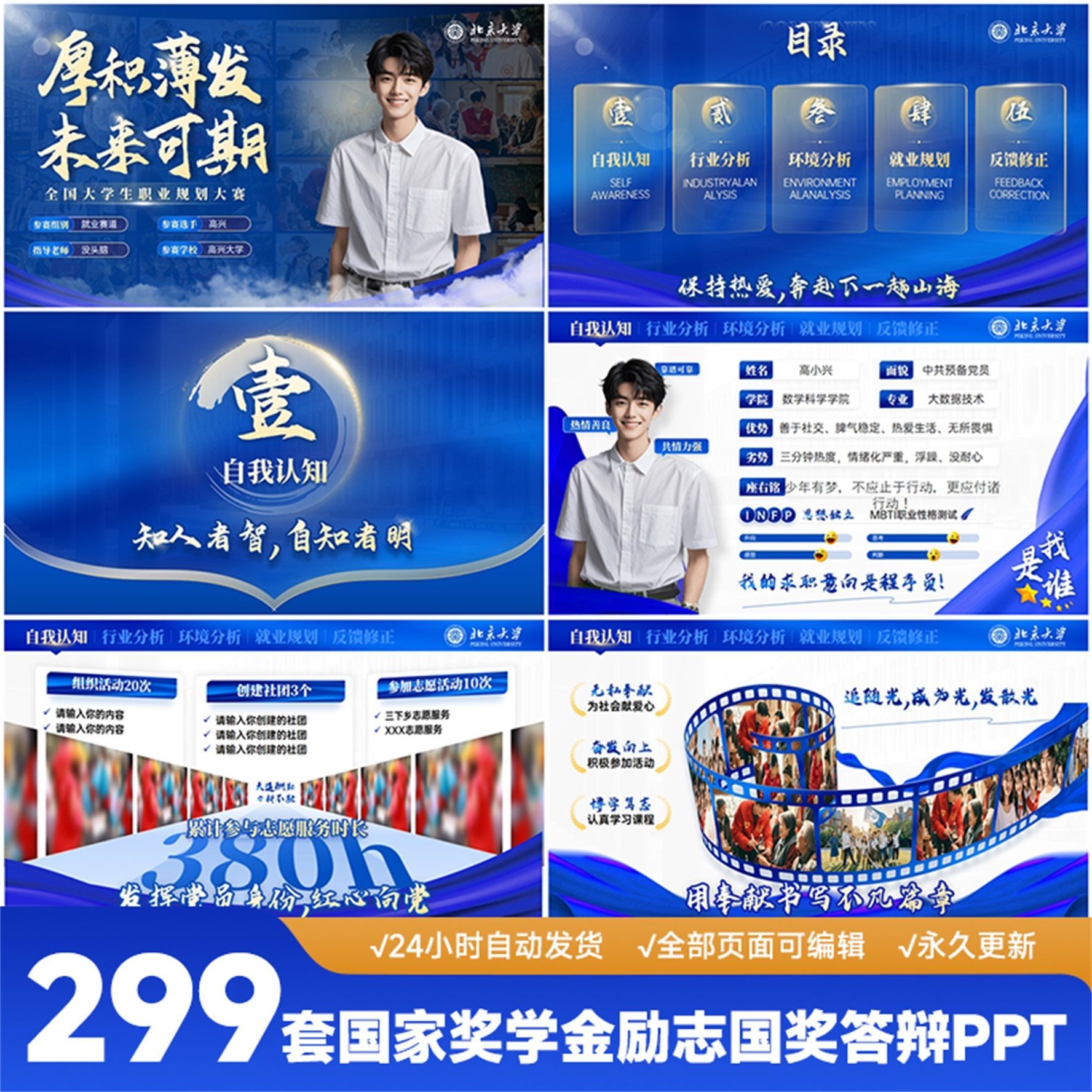 国奖答辩ppt大学生国家奖学金励志竞选模板蓝红色主题大气高级感