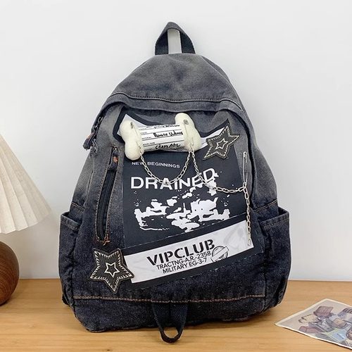 韩版ins牛仔少女大学生双肩包