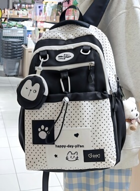 书包黑色初中女生双肩包ins 小众大容量耐脏耐用小学生手提补课袋