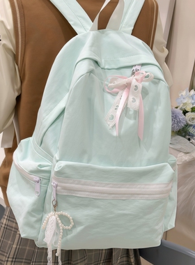 书包小众不撞款女生初中生绿色韩系蝴蝶结高颜值ins风双肩包女绿