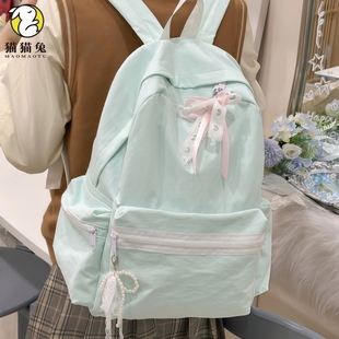 书包小众不撞款 女生初中生绿色韩系蝴蝶结高颜值ins风双肩包女绿