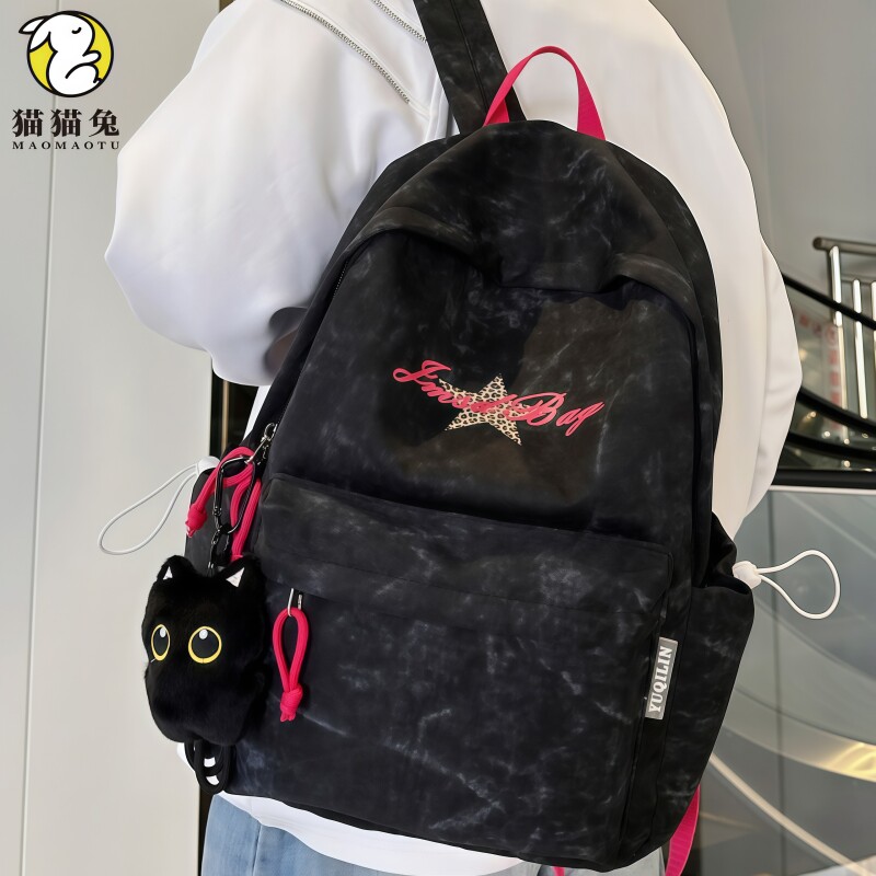 书包男生初中生小众黑色2026新款大容量简约休闲美式高街双肩包女