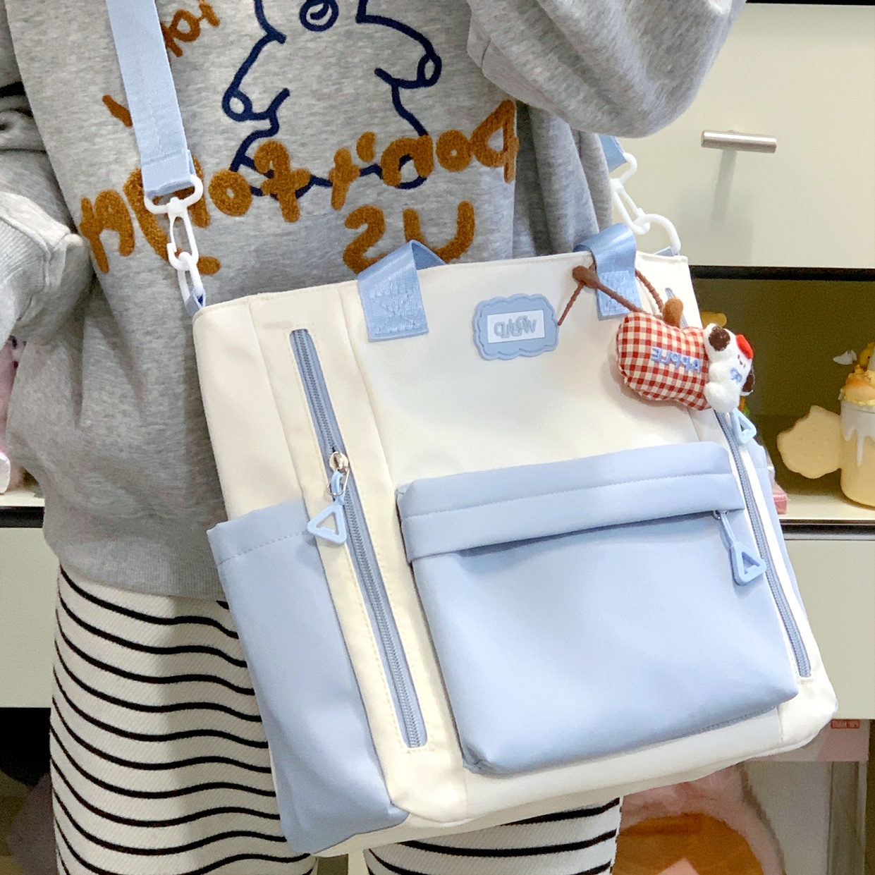 手提袋蓝色学生补习书包拎书袋