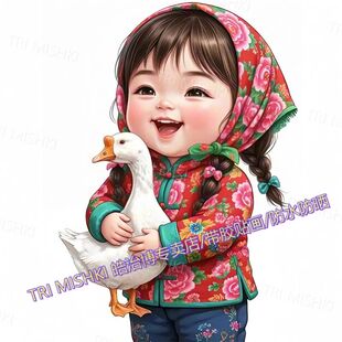 网红爆款东北大花袄小女孩创意车贴冰箱衣柜装饰贴纸儿童房装饰