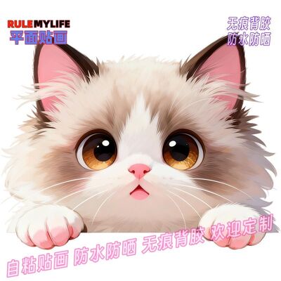 个性创意汽车贴纸猫咪电动车卡通墙贴搞笑可爱后窗玻璃装饰划痕贴