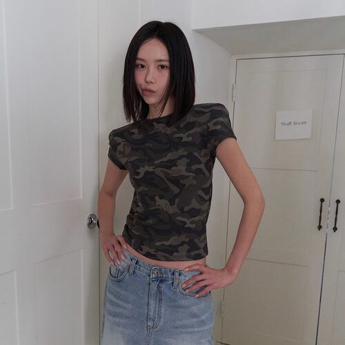 折扣款25SS迷彩修身短T恤女上衣