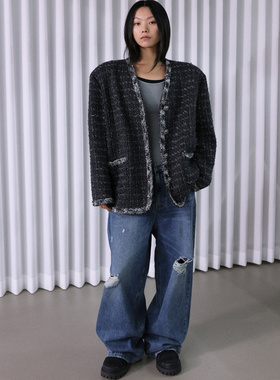 THE COLLECTORS韩国正品langer毛边粗花小香风气质外套