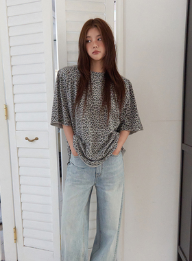 THE COLLECTORS韩国正品langer豹纹大廓形T恤2025夏新款上衣