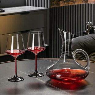 家用奢华葡萄酒大号高脚杯酒具 黑领结勃艮第红酒杯醒酒器套装