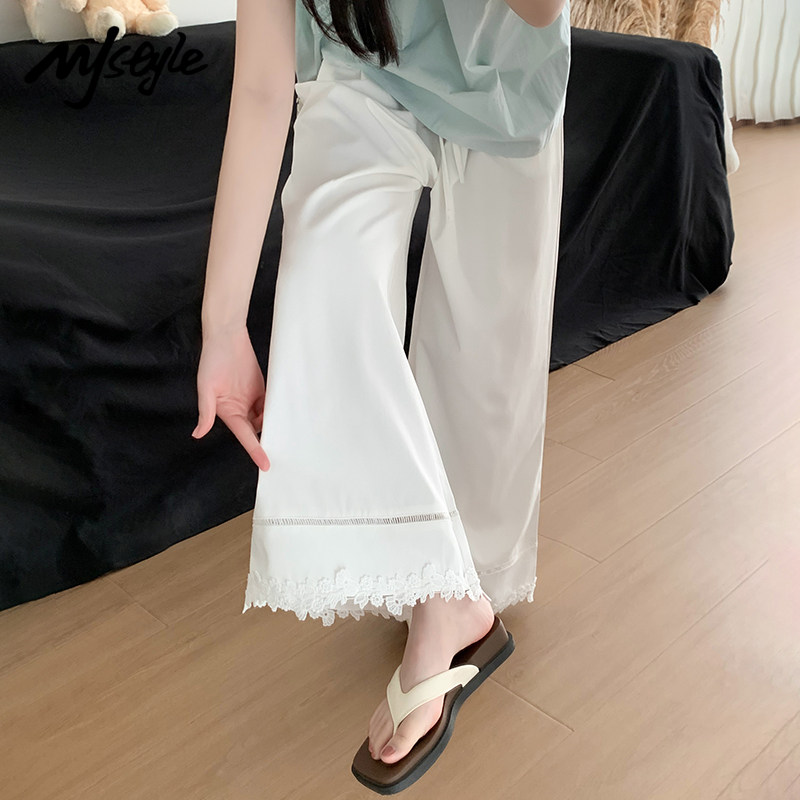 MJ STYLE夏季蕾丝边阔腿裤女小个子薄款直筒裤高腰小个子休闲裤