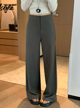 MJ STYLE韩系灰色西装裤女2025秋季新款裤子高腰小个子宽松直筒裤