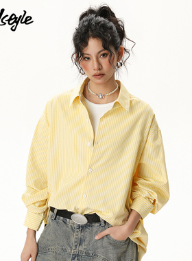 MJ STYLE条纹长袖衬衫女2025年秋季新款上衣日系百搭宽松衬衣潮流