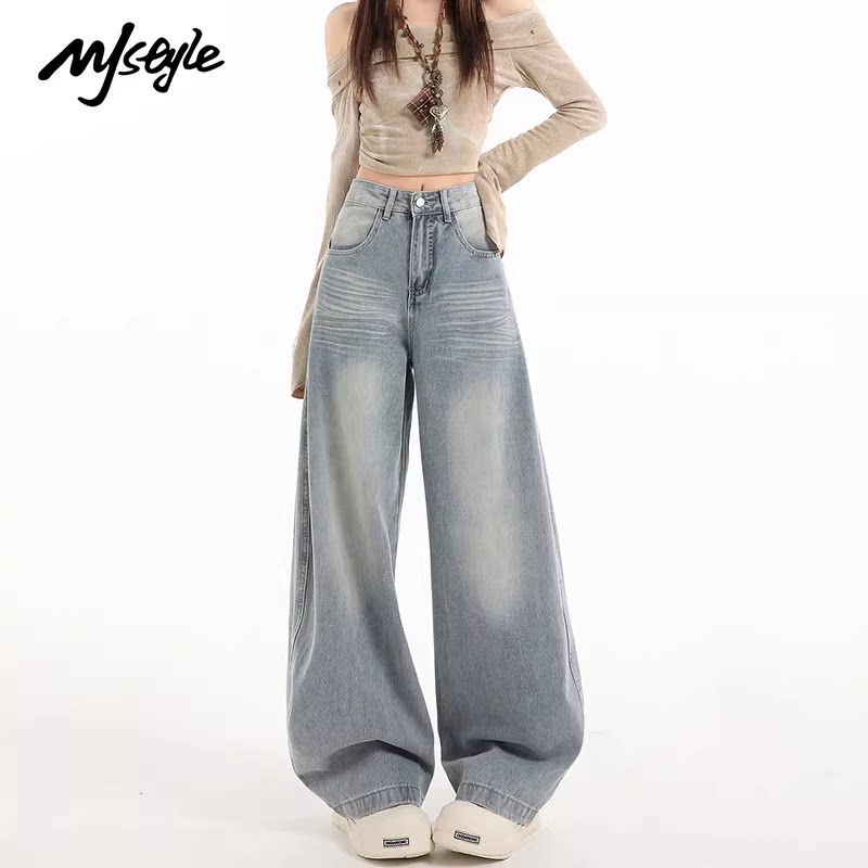 MJ STYLE美式复古阔腿牛仔裤女2026春秋新款宽松显瘦垂感拖地裤子