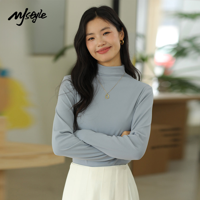 MJ STYLE秋冬打底衫女休闲上衣简约中高领针织衫内搭韩系长袖T恤