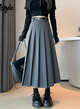 MJ STYLE灰色西装百褶裙女2025秋季新款a字裙大摆小个子半身裙