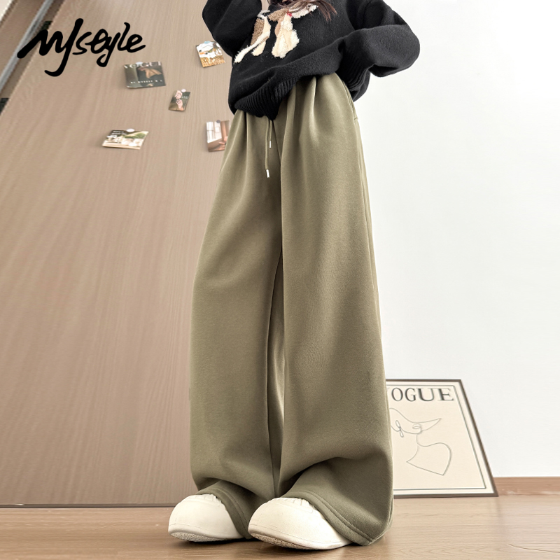 MJSTYLE宽松加绒运动阔腿裤女冬
