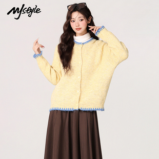 MJ STYLE加厚圆领针织开衫外套女2025冬季穿搭保暖软糯毛衣上衣