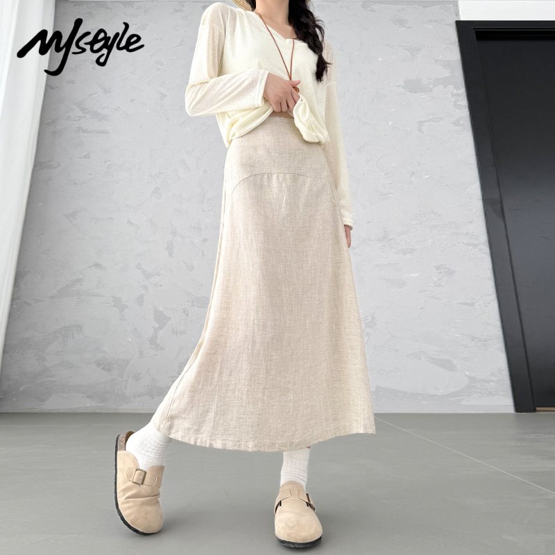 MJSTYLE亚麻天丝半身裙女2025
