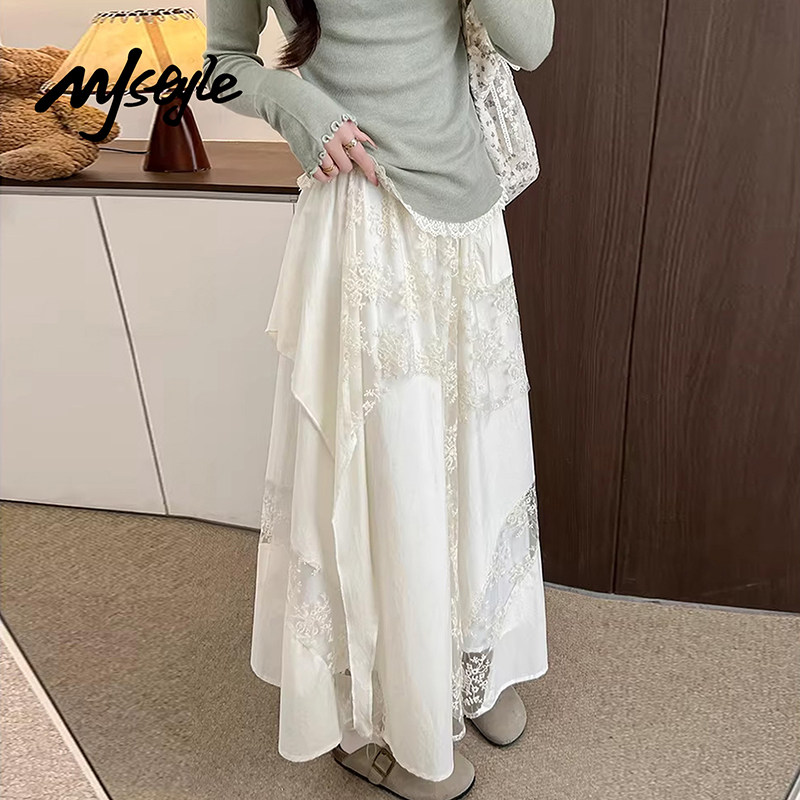 MJSTYLE蕾丝拼接不规则半身裙女