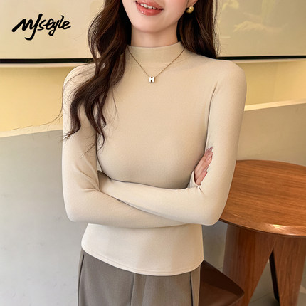 MJ STYLE半高领打底衫女秋2025新款内搭长袖上衣修身t恤针织衫