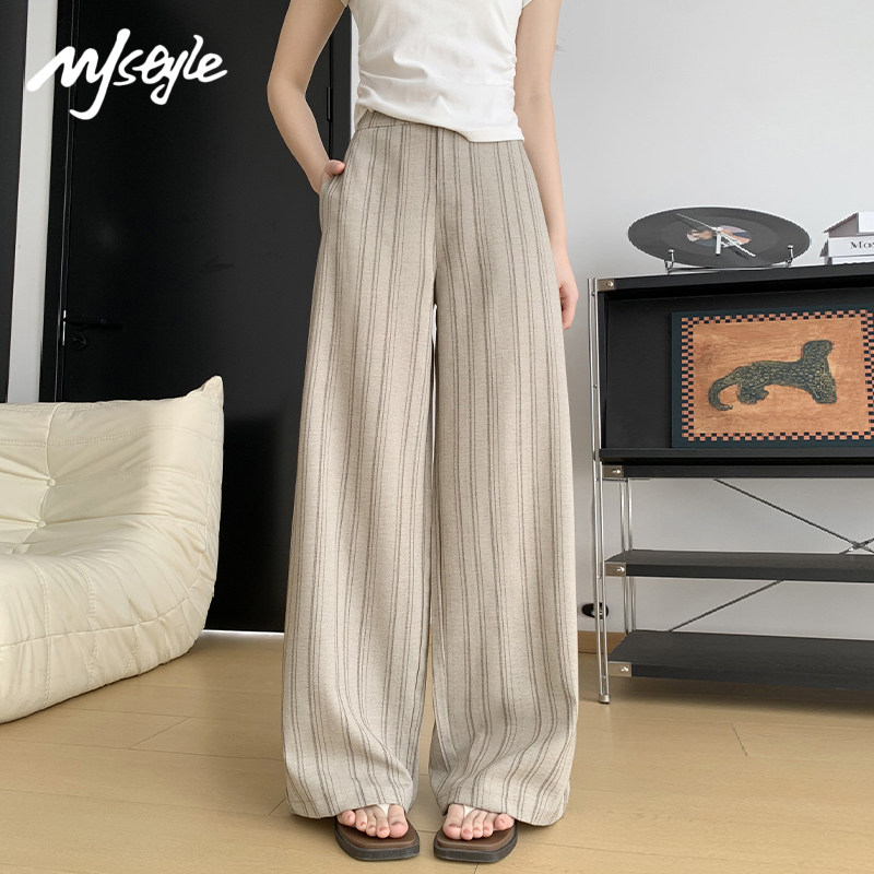 MJ STYLE浅色竖条纹休闲西装裤女2026年夏季薄款直筒裤高腰阔腿裤