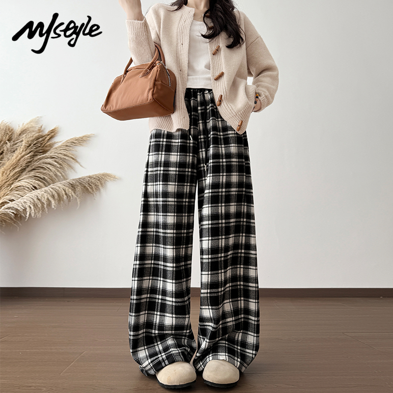 MJSTYLE经典条纹格子裤女秋季