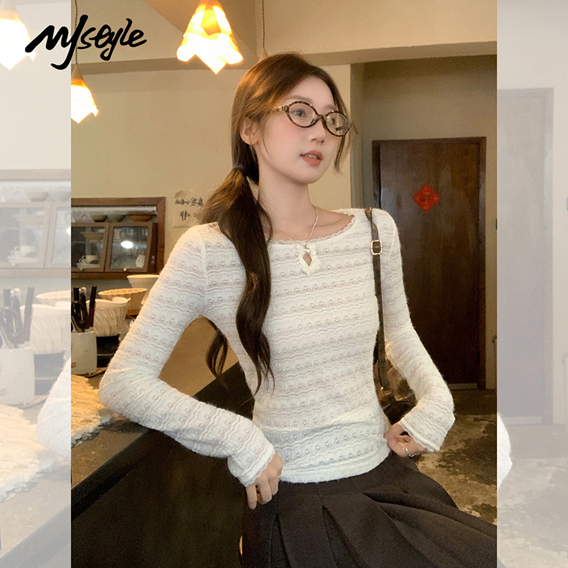 MJSTYLE甜美蕾丝针织打底衫女