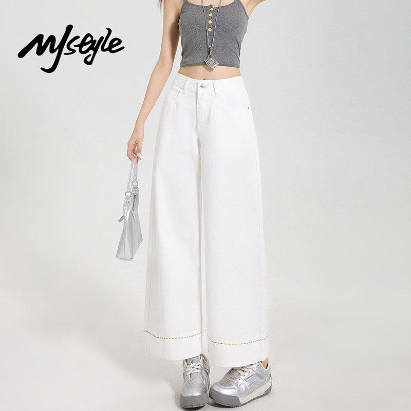 MJ STYLE美式白色天丝牛仔裤女2026夏季新款阔腿裤高腰修身直筒裤