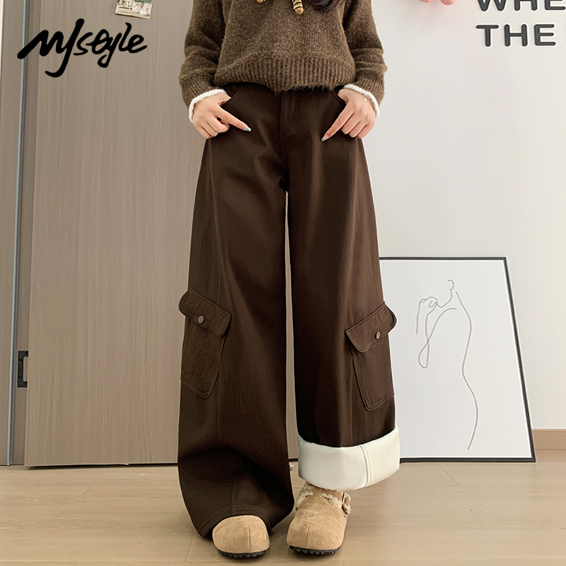 MJSTYLE美式复古加绒工装裤女