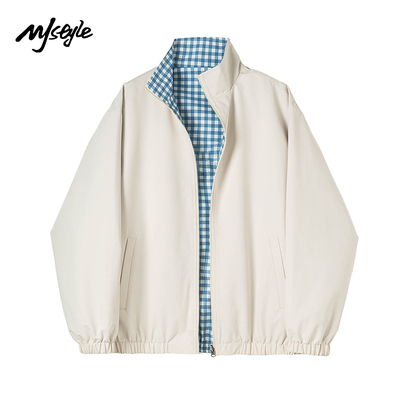 MJSTYLE格子翻领双面外套