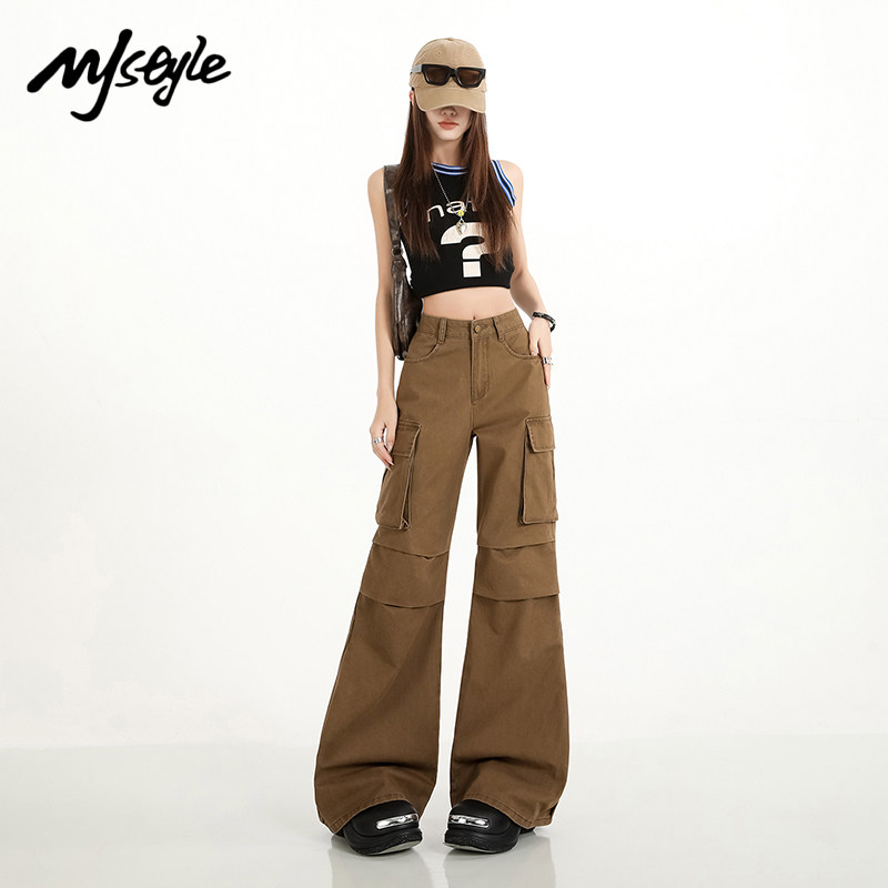 MJ STYLE复古高腰不贴腿喇叭裤女2026春季新款拼接贴袋工装牛仔裤,女装/女士精品,牛仔裤,淘宝优惠券,粉丝福利购,淘宝优惠卷