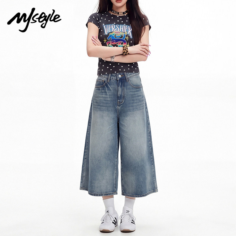 MJSTYLE美式复古七分牛仔裤女