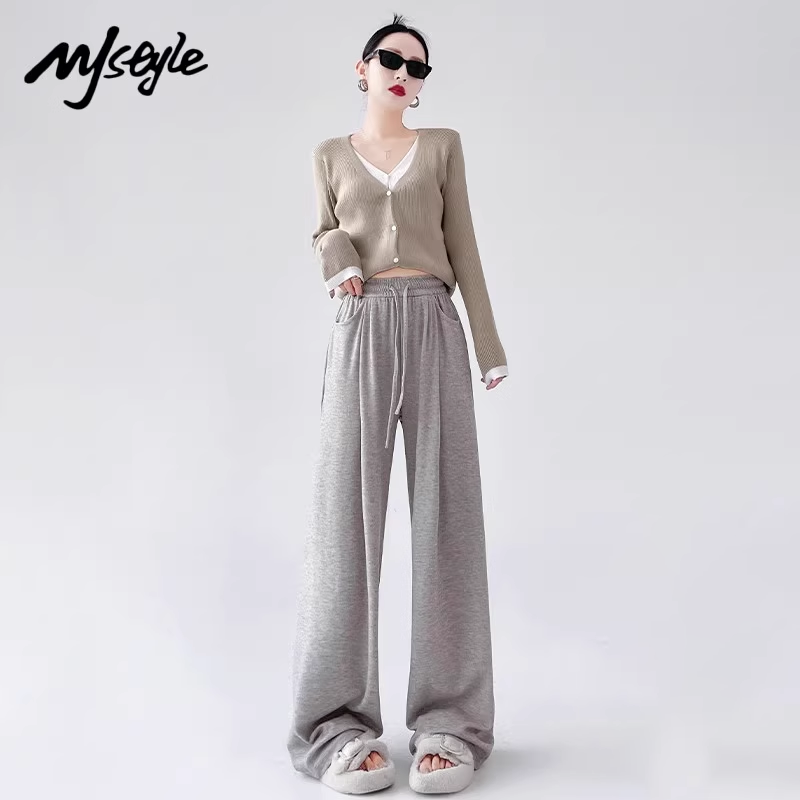 MJ STYLE糯米休闲裤女2025新款小个子高腰阔腿裤春秋百搭直筒裤子