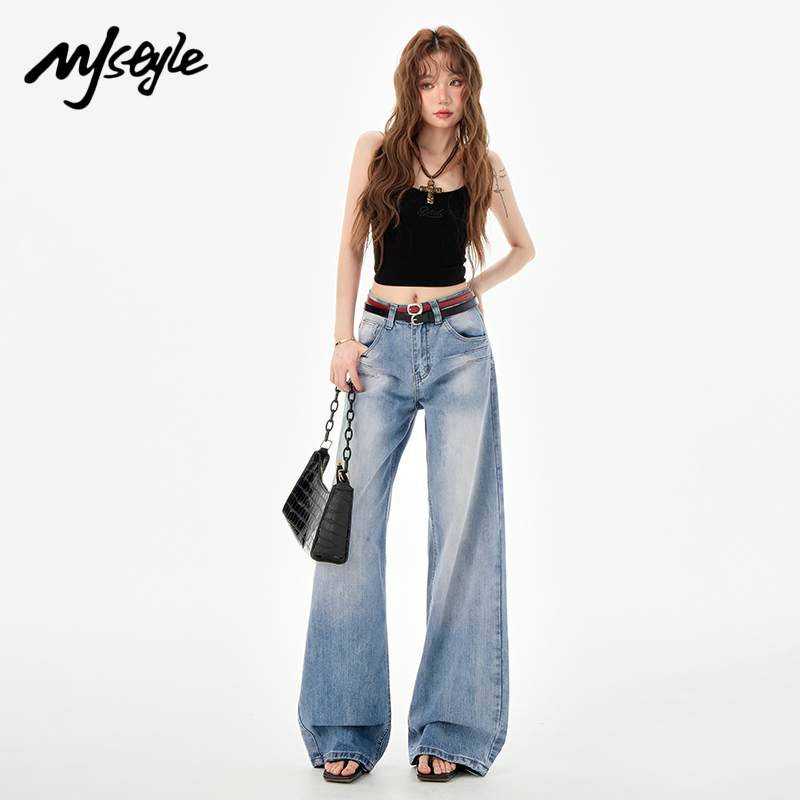 MJSTYLE高腰宽松显瘦牛仔裤
