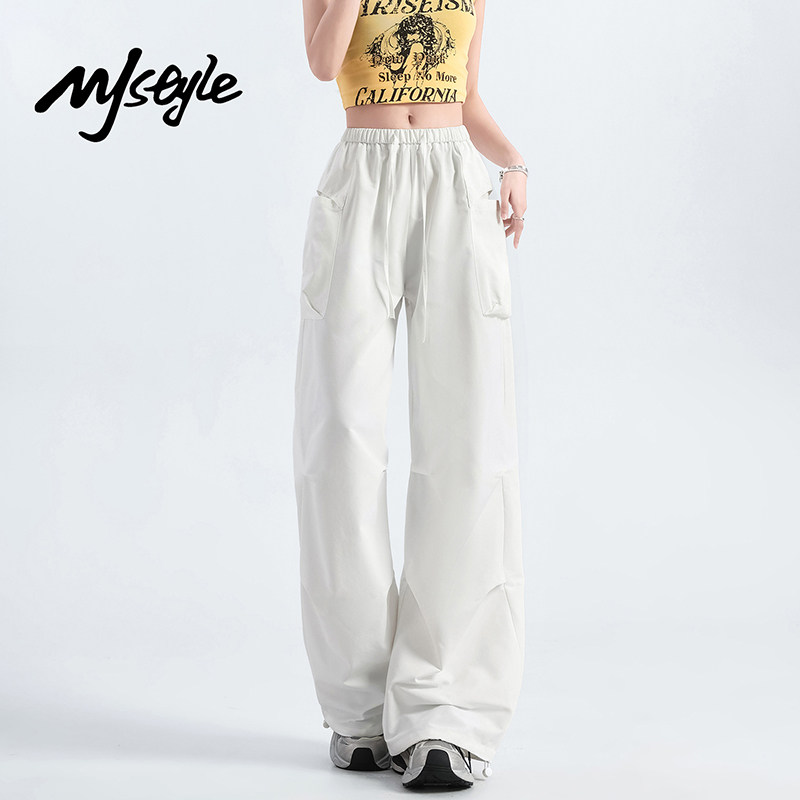 MJ STYLE美式褶皱工装裤女2026年夏季新款阔腿裤小个子显瘦休闲裤