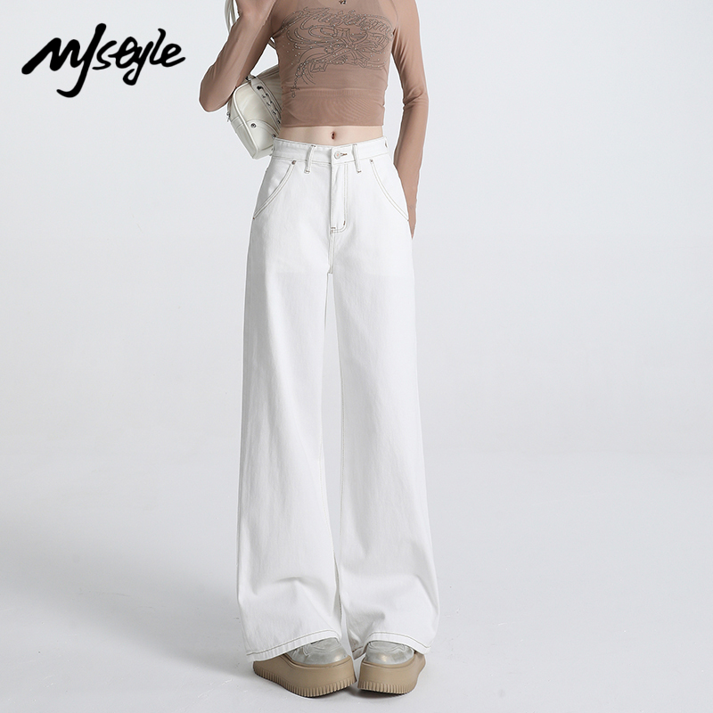 MJSTYLE白色直筒牛仔裤女2025