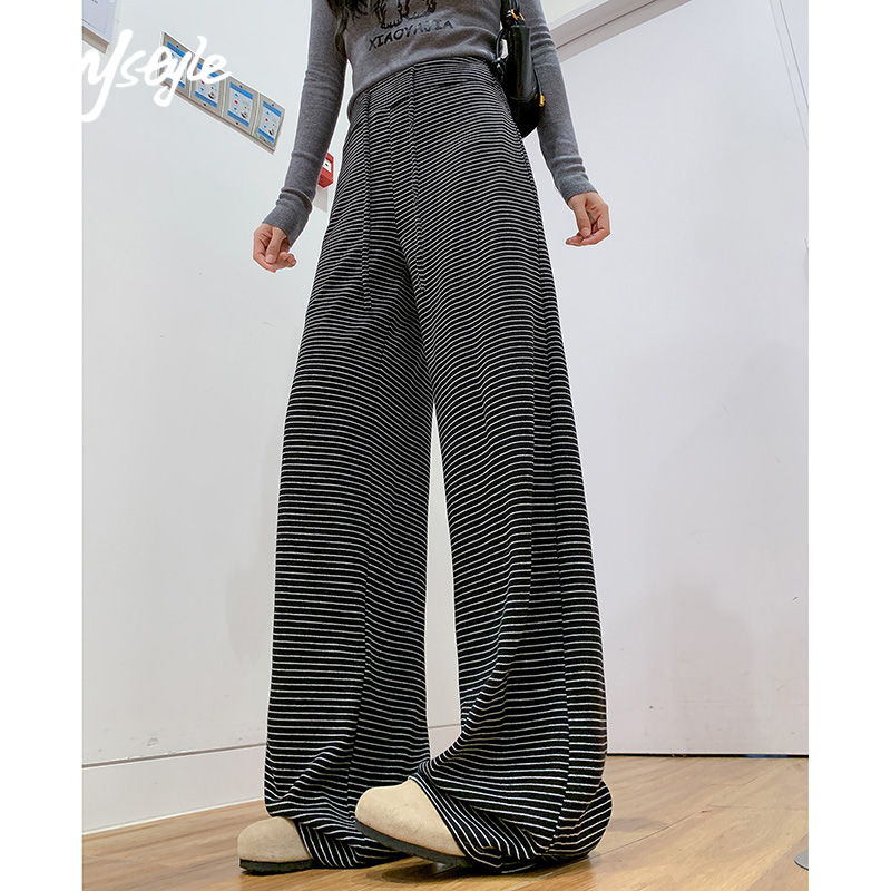 MJSTYLE灰色糯米条纹阔腿裤女