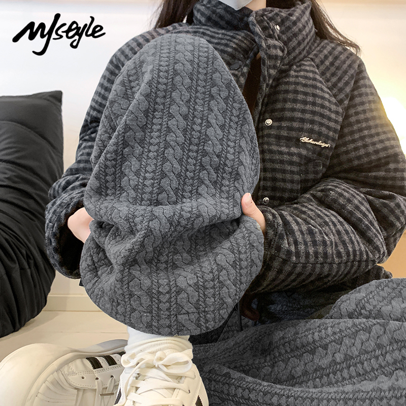 MJSTYLE秋冬加绒提花阔腿裤女