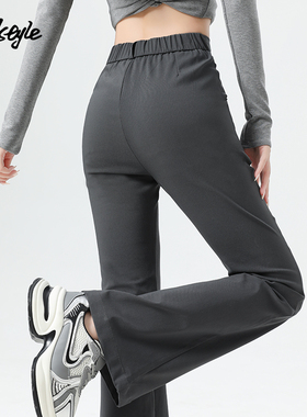 MJ STYLE西装微喇裤女2025春夏新款高腰修身小个子灰色马蹄喇叭裤