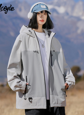 MJ STYLE连帽冲锋衣款式外套女2025新款春秋季登山运动户外夹克