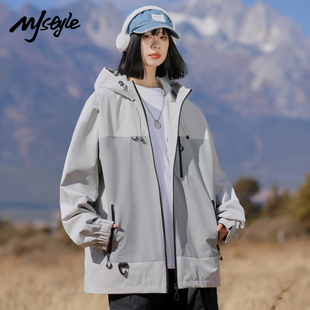 MJ STYLE连帽冲锋衣款式外套女2025新款春秋季登山运动户外夹克
