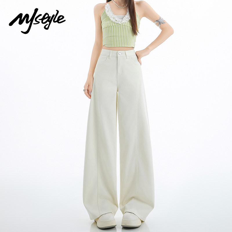 MJ STYLE莱赛尔天丝白色牛仔裤女2026年夏季薄款阔腿裤高腰直筒裤