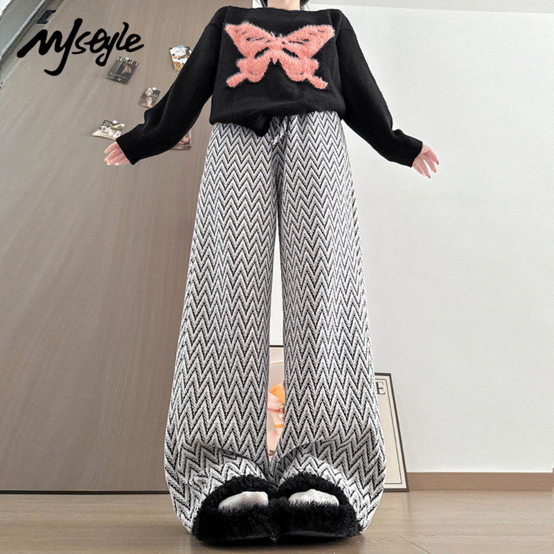 MJSTYLE人字纹宽松加厚阔腿裤女