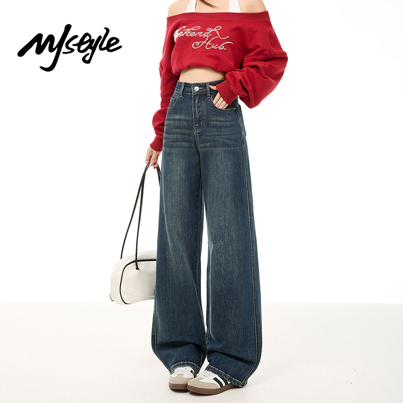 MJ STYLE怀旧浅蓝牛仔裤女2026年春季新款直筒裤休闲小个子阔腿裤