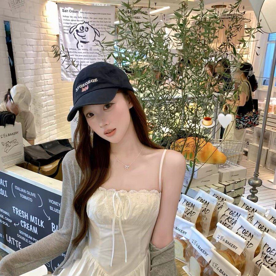 白水女 白色桔梗花 100棉花边吊带裙女夏纯欲甜美高腰显瘦连衣裙