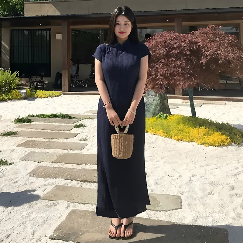 大码女装复古新中式国风旗袍连衣裙夏季新款胖mm掐腰显瘦气质裙子